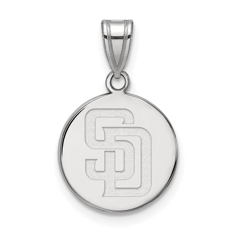 10K White Gold MLB San Diego Padres Medium Disc Pendant, Item P32855 by The Black Bow Jewelry Co.