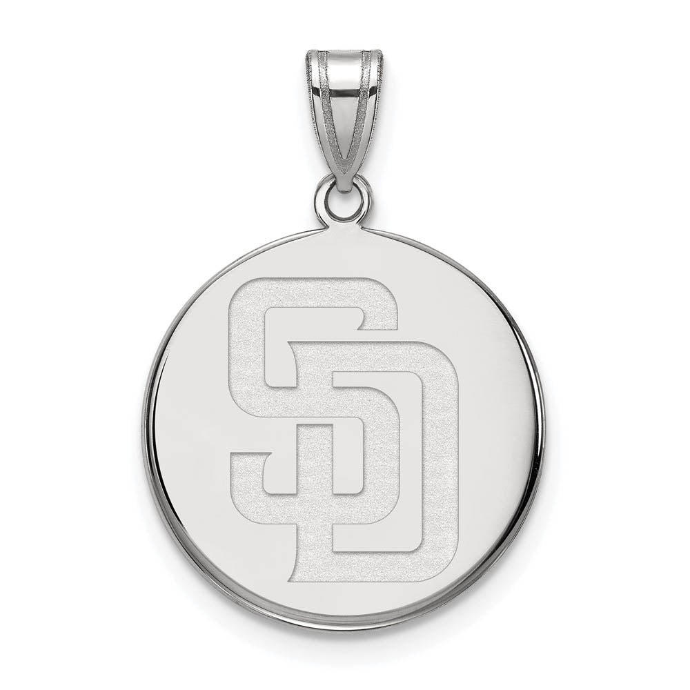 10K White Gold MLB San Diego Padres Large Disc Pendant, Item P32856 by The Black Bow Jewelry Co.