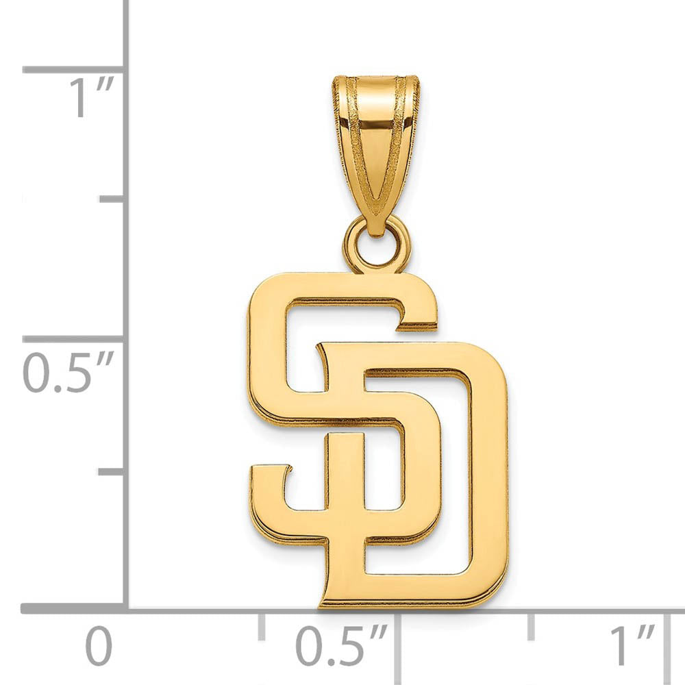 Alternate view of the 10K Yellow Gold MLB San Diego Padres Letters S-D Medium Pendant by The Black Bow Jewelry Co.