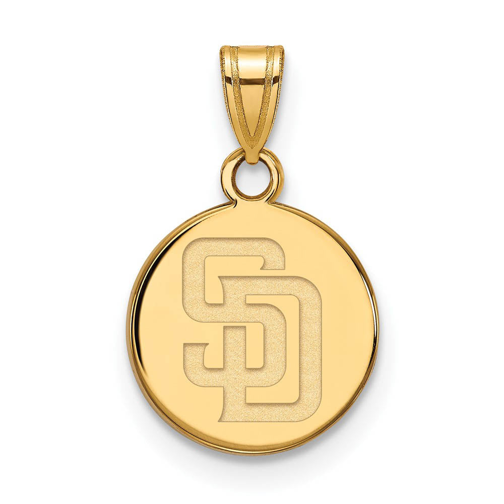 10K Yellow Gold MLB San Diego Padres Small Disc Pendant, Item P32861 by The Black Bow Jewelry Co.