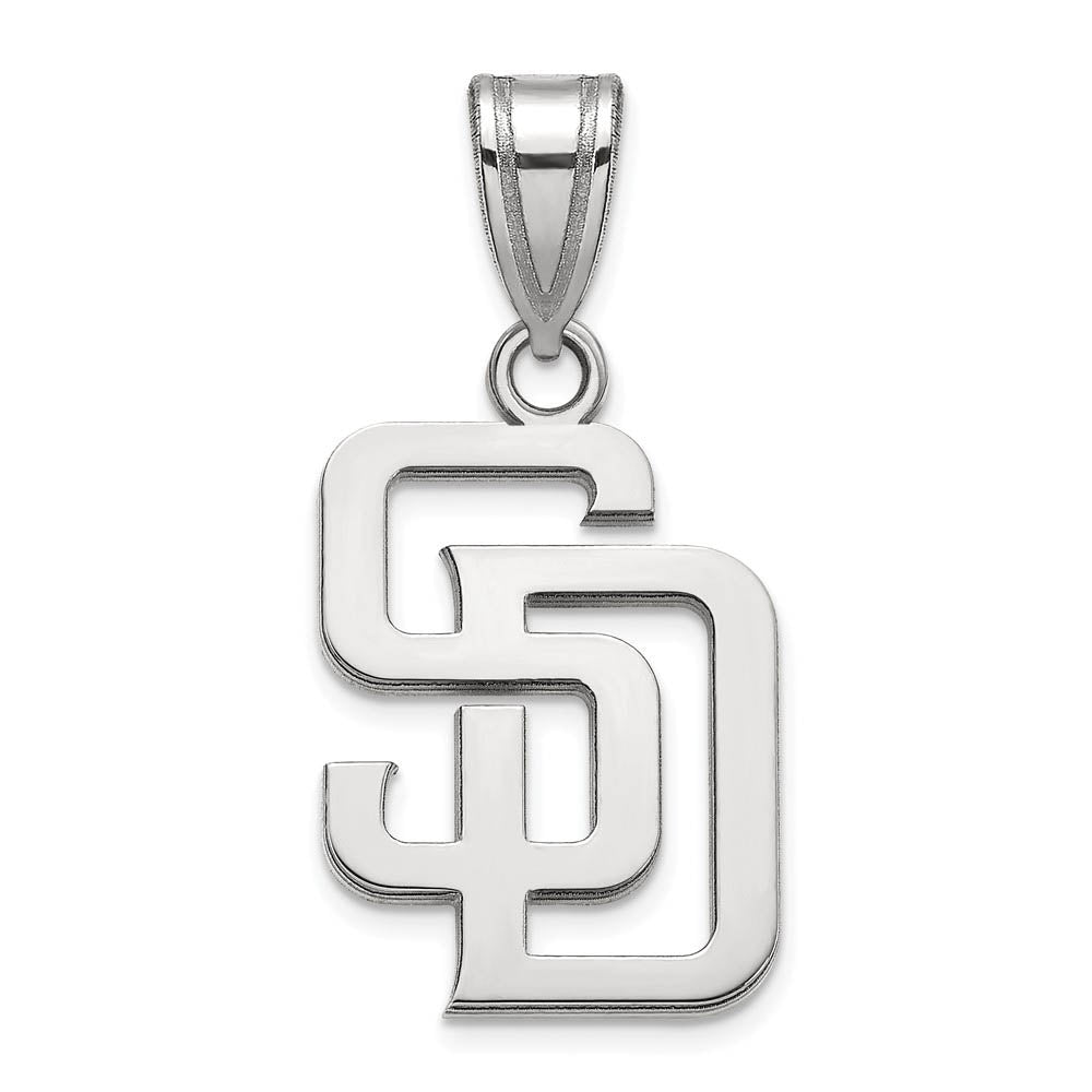 14K White Gold MLB San Diego Padres Letters S-D Medium Pendant, Item P32867 by The Black Bow Jewelry Co.