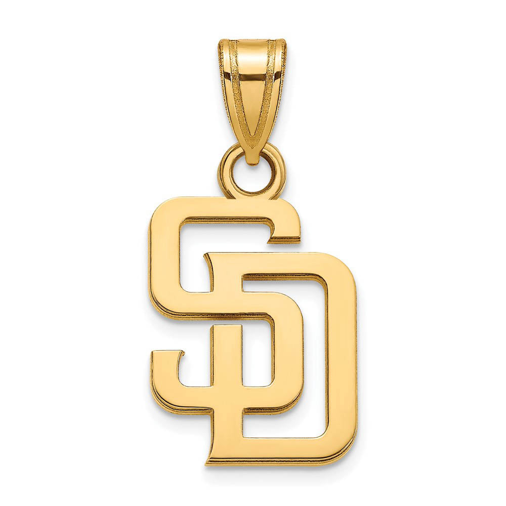 14K Yellow Gold MLB San Diego Padres Letters S-D Small Pendant, Item P32873 by The Black Bow Jewelry Co.