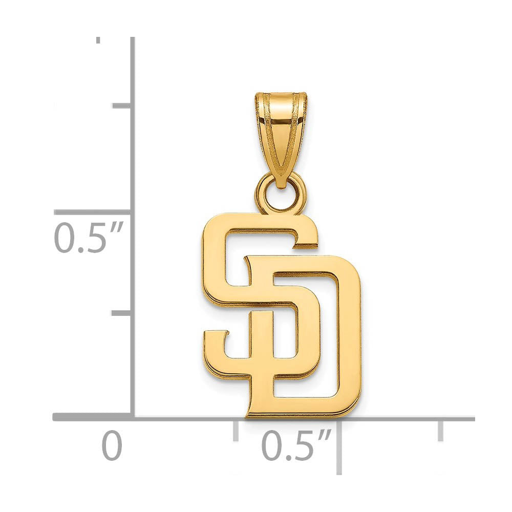 Alternate view of the 14K Yellow Gold MLB San Diego Padres Letters S-D Small Pendant by The Black Bow Jewelry Co.
