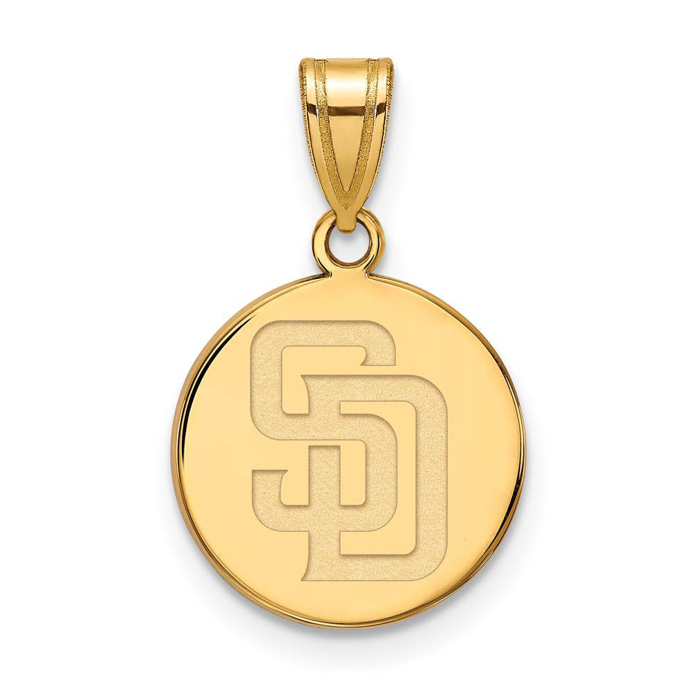 14K Yellow Gold MLB San Diego Padres Medium Disc Pendant, Item P32877 by The Black Bow Jewelry Co.