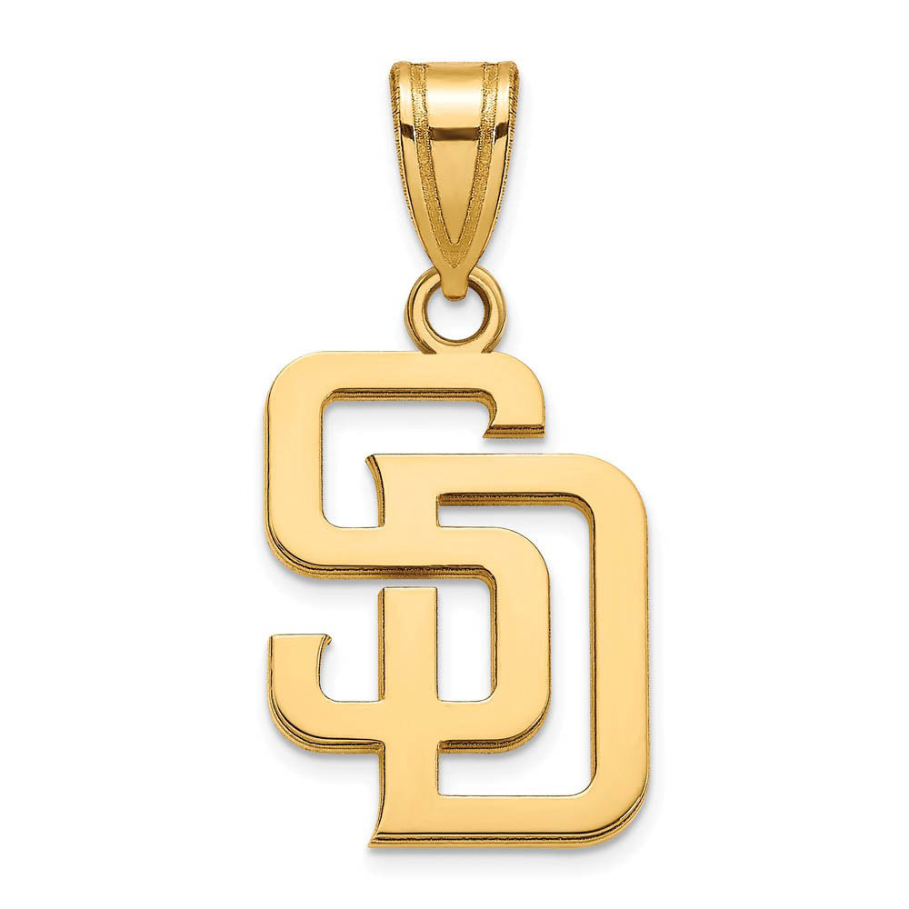 14K Gold Plated Silver MLB San Diego Padres Letters S-D Medium Pendant, Item P32881 by The Black Bow Jewelry Co.