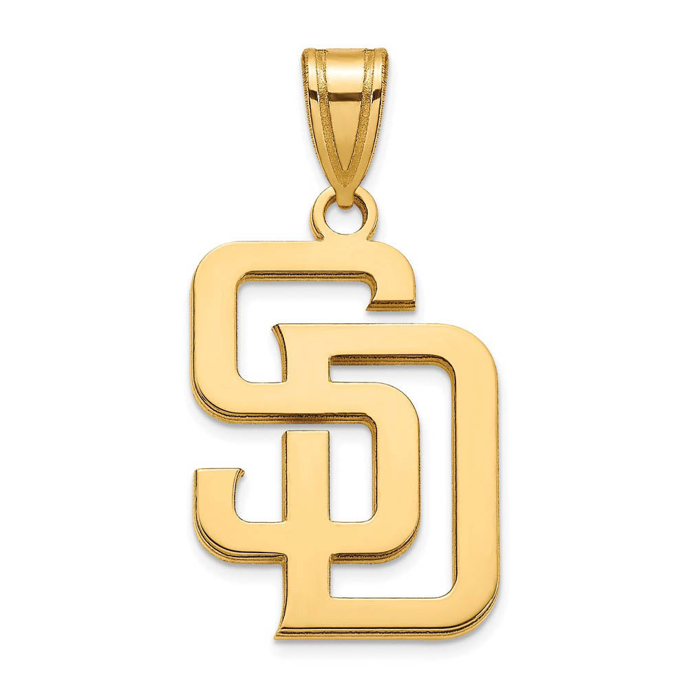 14K Gold Plated Silver MLB San Diego Padres Letters S-D Large Pendant, Item P32882 by The Black Bow Jewelry Co.