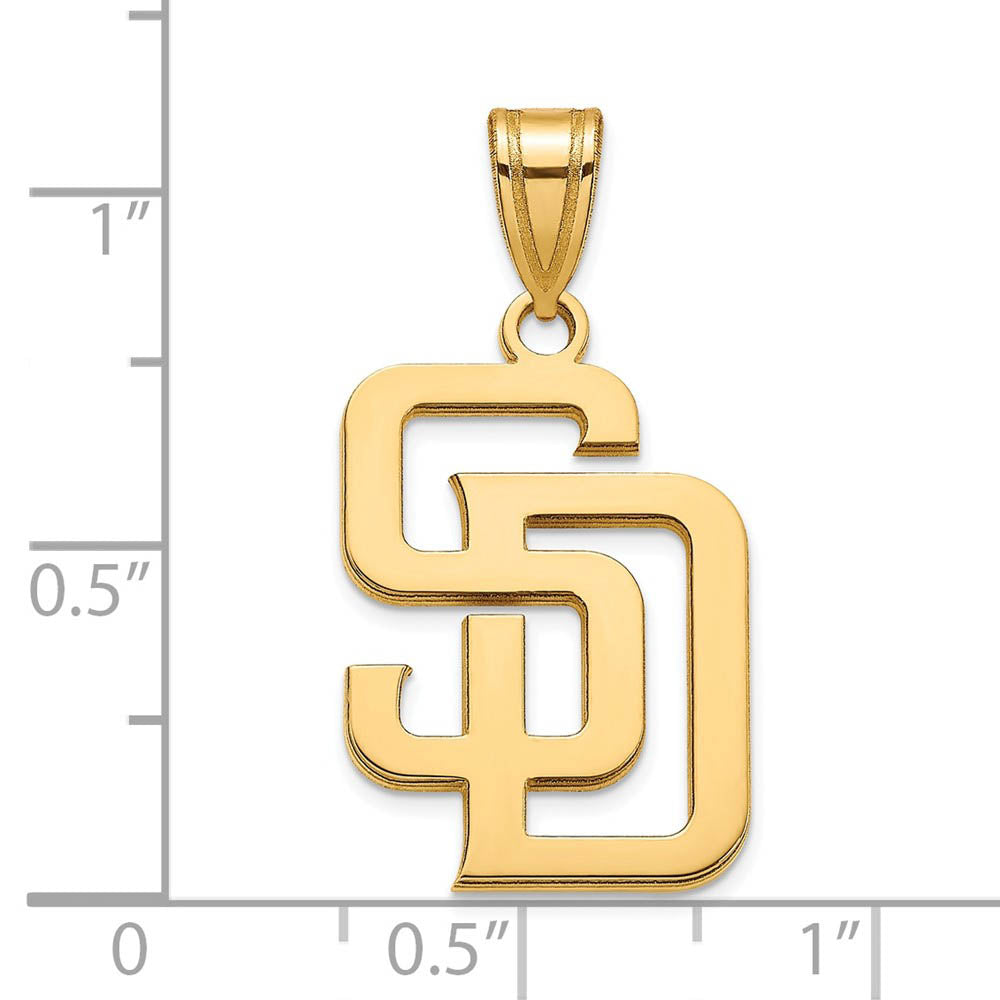 Alternate view of the 14K Gold Plated Silver MLB San Diego Padres Letters S-D Large Pendant by The Black Bow Jewelry Co.