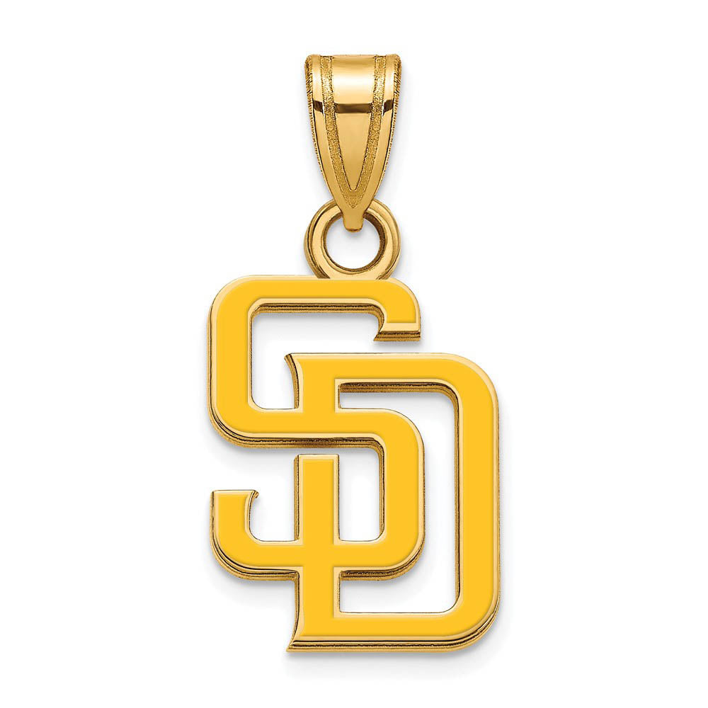 14K Gold Plated Silver MLB San Diego Padres Small Enamel Pendant, Item P32883 by The Black Bow Jewelry Co.