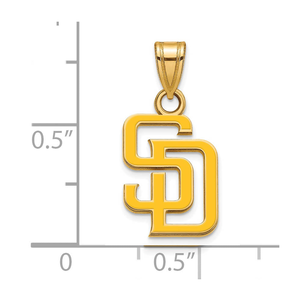 Alternate view of the 14K Gold Plated Silver MLB San Diego Padres Small Enamel Pendant by The Black Bow Jewelry Co.