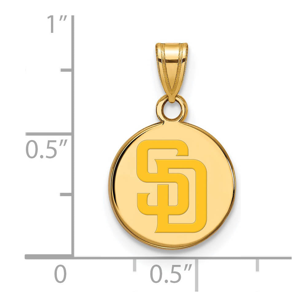 Alternate view of the 14K Gold Plated Silver MLB San Diego Padres SM Enamel Disc Pendant by The Black Bow Jewelry Co.