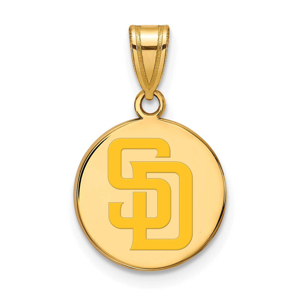 14K Gold Plated Silver MLB San Diego Padres MD Enamel Disc Pendant, Item P32887 by The Black Bow Jewelry Co.