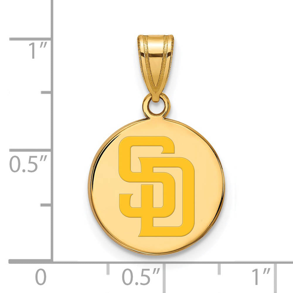 Alternate view of the 14K Gold Plated Silver MLB San Diego Padres MD Enamel Disc Pendant by The Black Bow Jewelry Co.