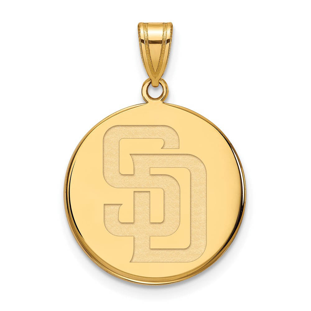 14K Gold Plated Silver MLB San Diego Padres Large Disc Pendant, Item P32888 by The Black Bow Jewelry Co.