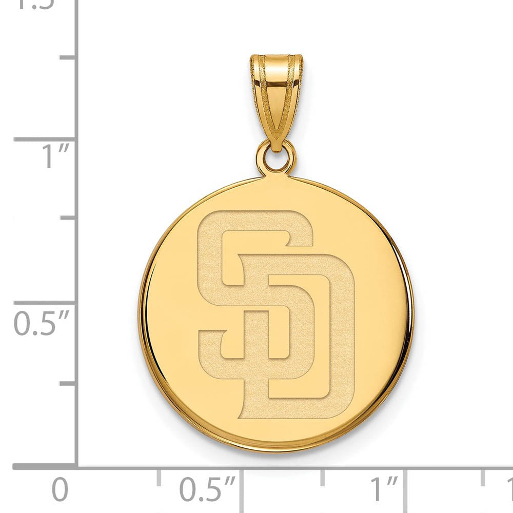 Alternate view of the 14K Gold Plated Silver MLB San Diego Padres Large Disc Pendant by The Black Bow Jewelry Co.
