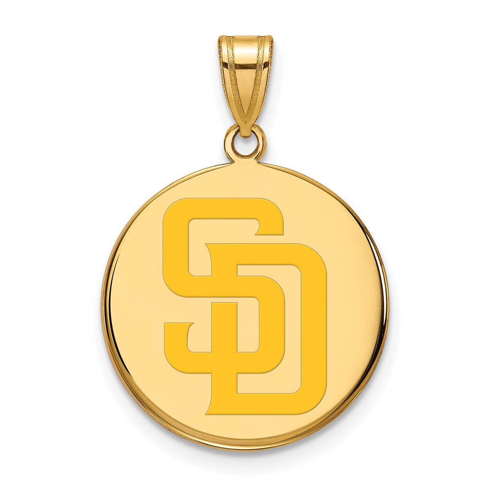 14K Gold Plated Silver MLB San Diego Padres LG Enamel Disc Pendant, Item P32889 by The Black Bow Jewelry Co.
