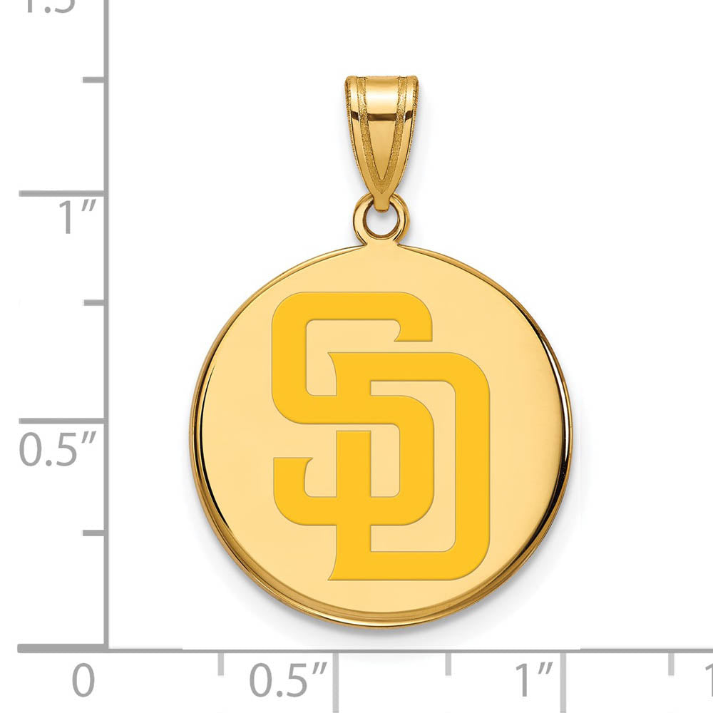 Alternate view of the 14K Gold Plated Silver MLB San Diego Padres LG Enamel Disc Pendant by The Black Bow Jewelry Co.