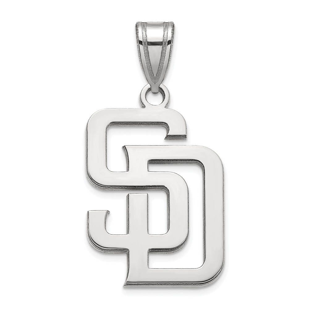 Sterling Silver MLB San Diego Padres Letters S-D Large Pendant, Item P32894 by The Black Bow Jewelry Co.