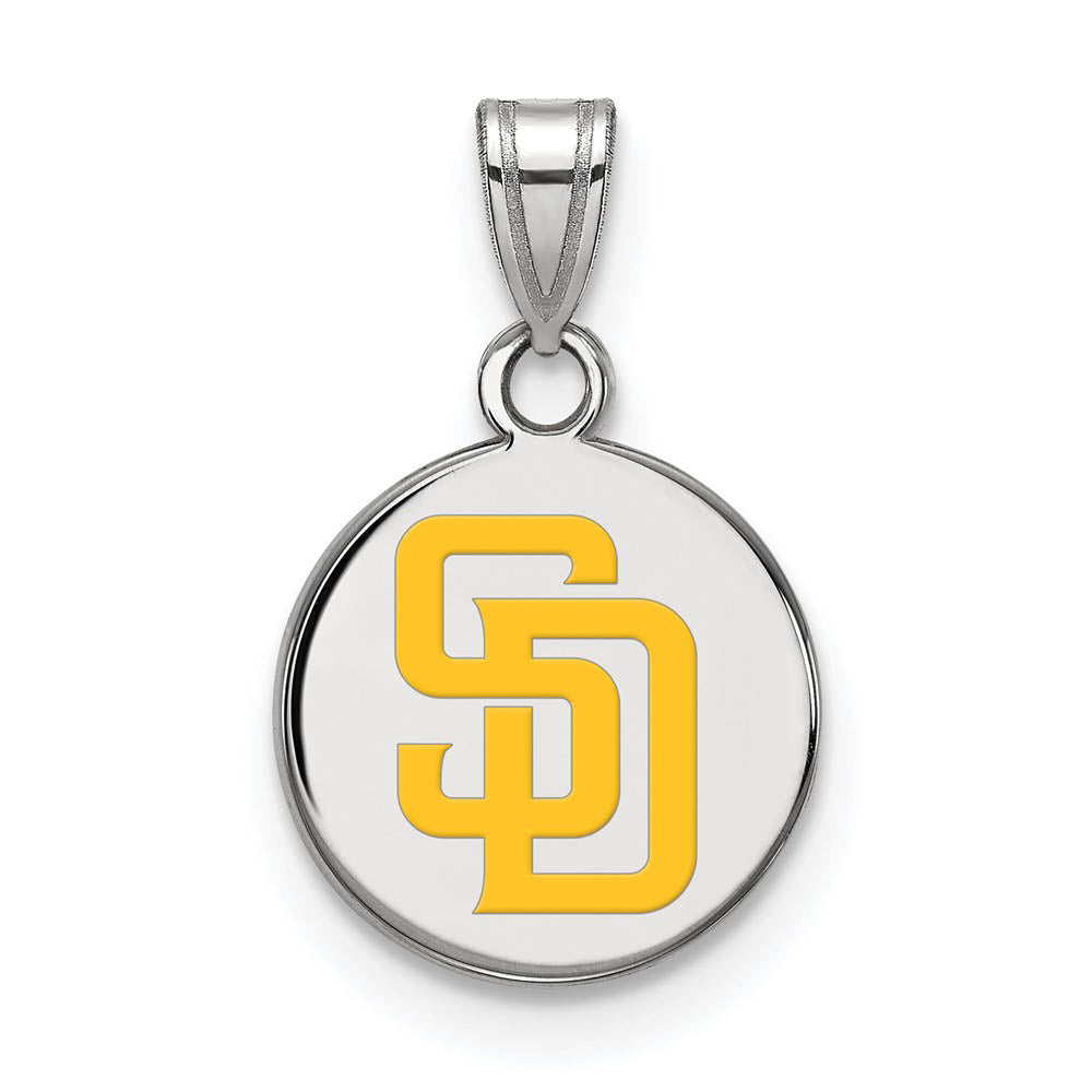 Sterling Silver MLB San Diego Padres Small Enamel Disc Pendant, Item P32897 by The Black Bow Jewelry Co.