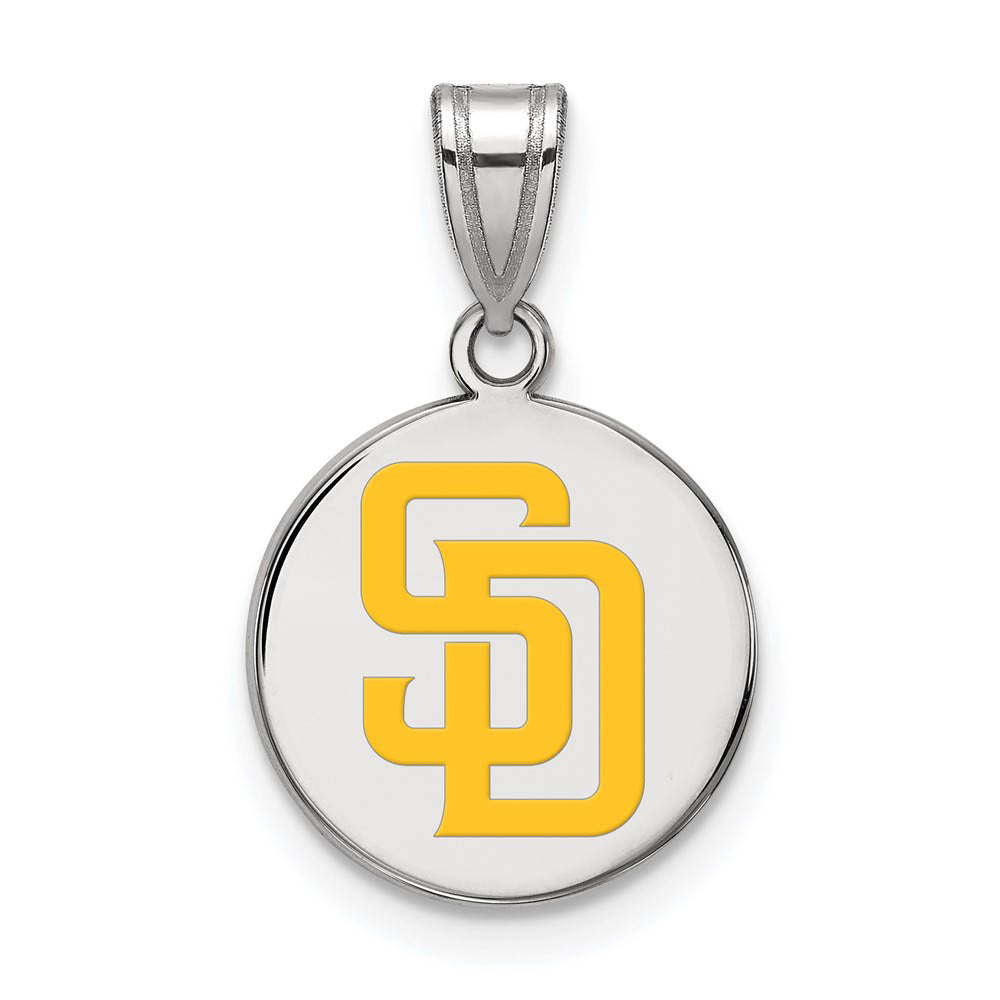 Sterling Silver MLB San Diego Padres Medium Enamel Disc Pendant, Item P32899 by The Black Bow Jewelry Co.