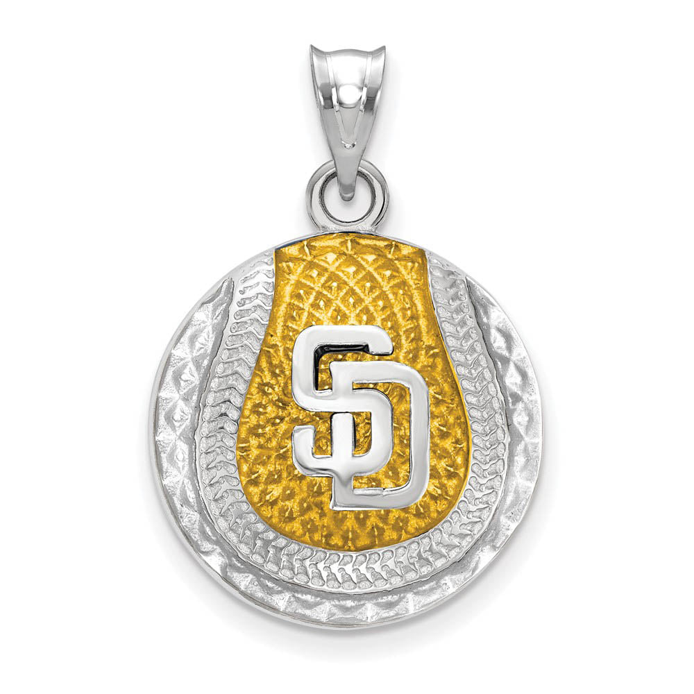 Sterling Silver MLB San Diego Padres LG Enamel Baseball Pendant, Item P32905 by The Black Bow Jewelry Co.