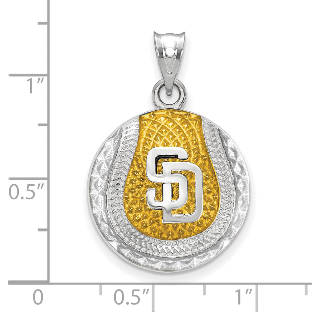 Alternate view of the Sterling Silver MLB San Diego Padres LG Enamel Baseball Pendant by The Black Bow Jewelry Co.