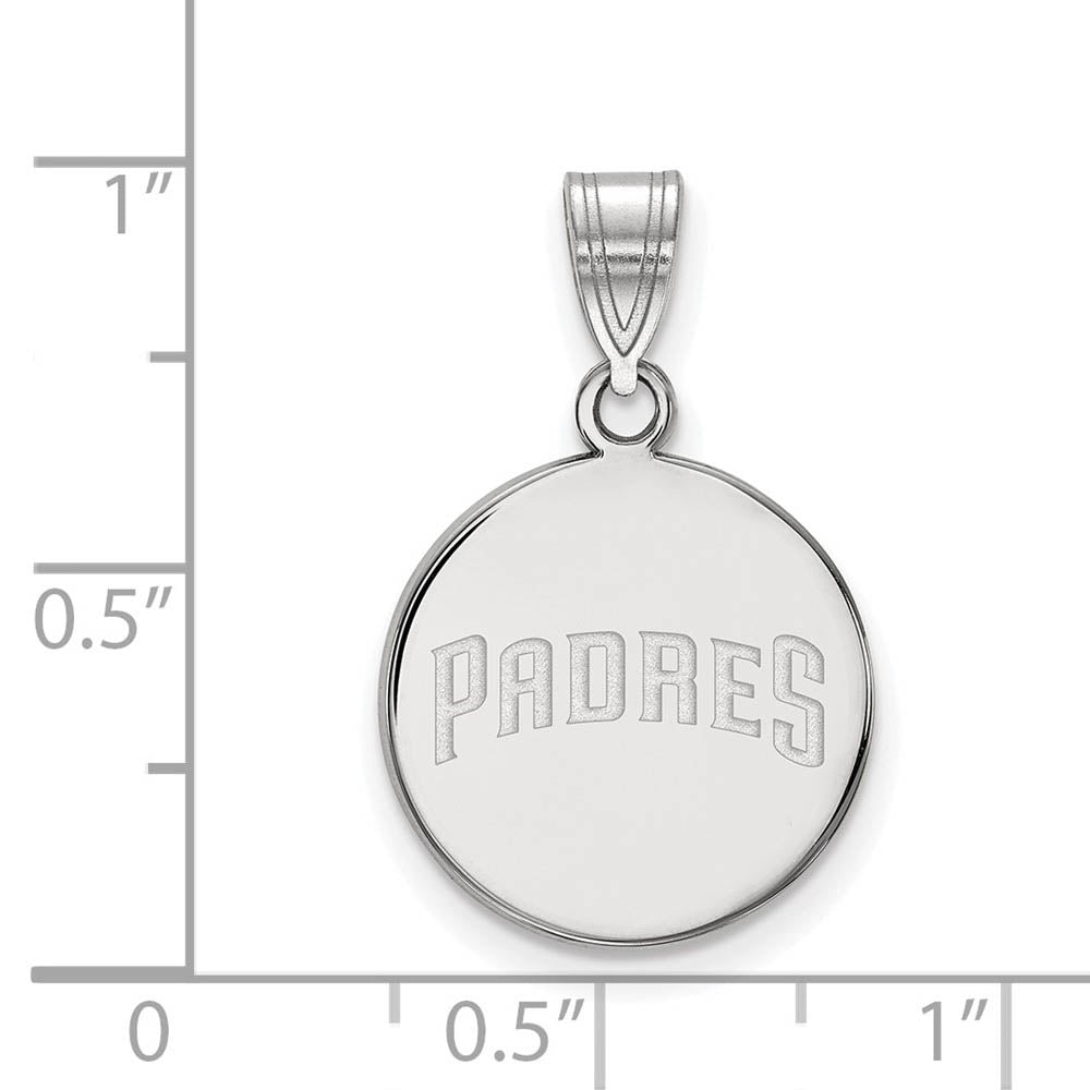 Alternate view of the Sterling Silver MLB San Diego Padres MD Script Disc Pendant by The Black Bow Jewelry Co.