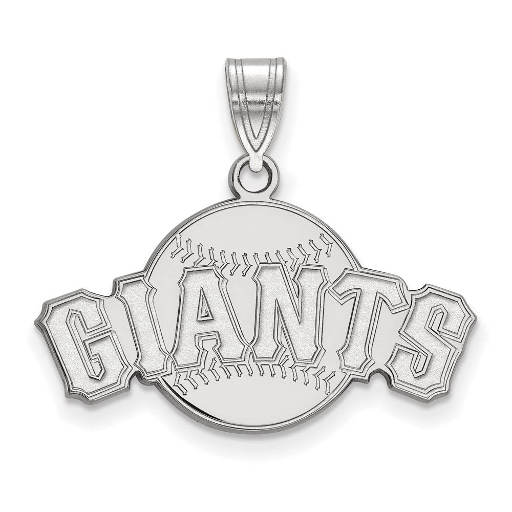 10K White Gold MLB San Francisco Giants Script Baseball Medium Pendant, Item P32922 by The Black Bow Jewelry Co.
