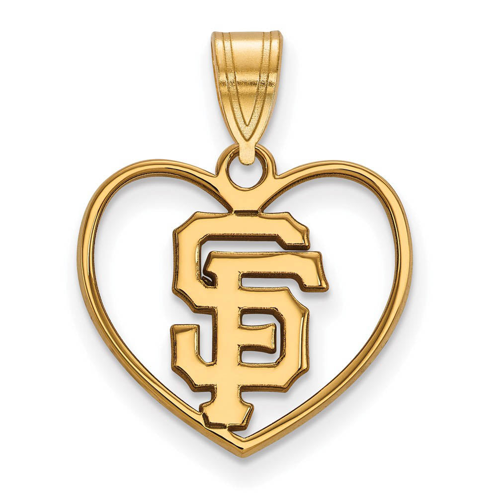 14K Gold Plated Silver MLB San Francisco Giants Medium Heart Pendant, Item P32976 by The Black Bow Jewelry Co.