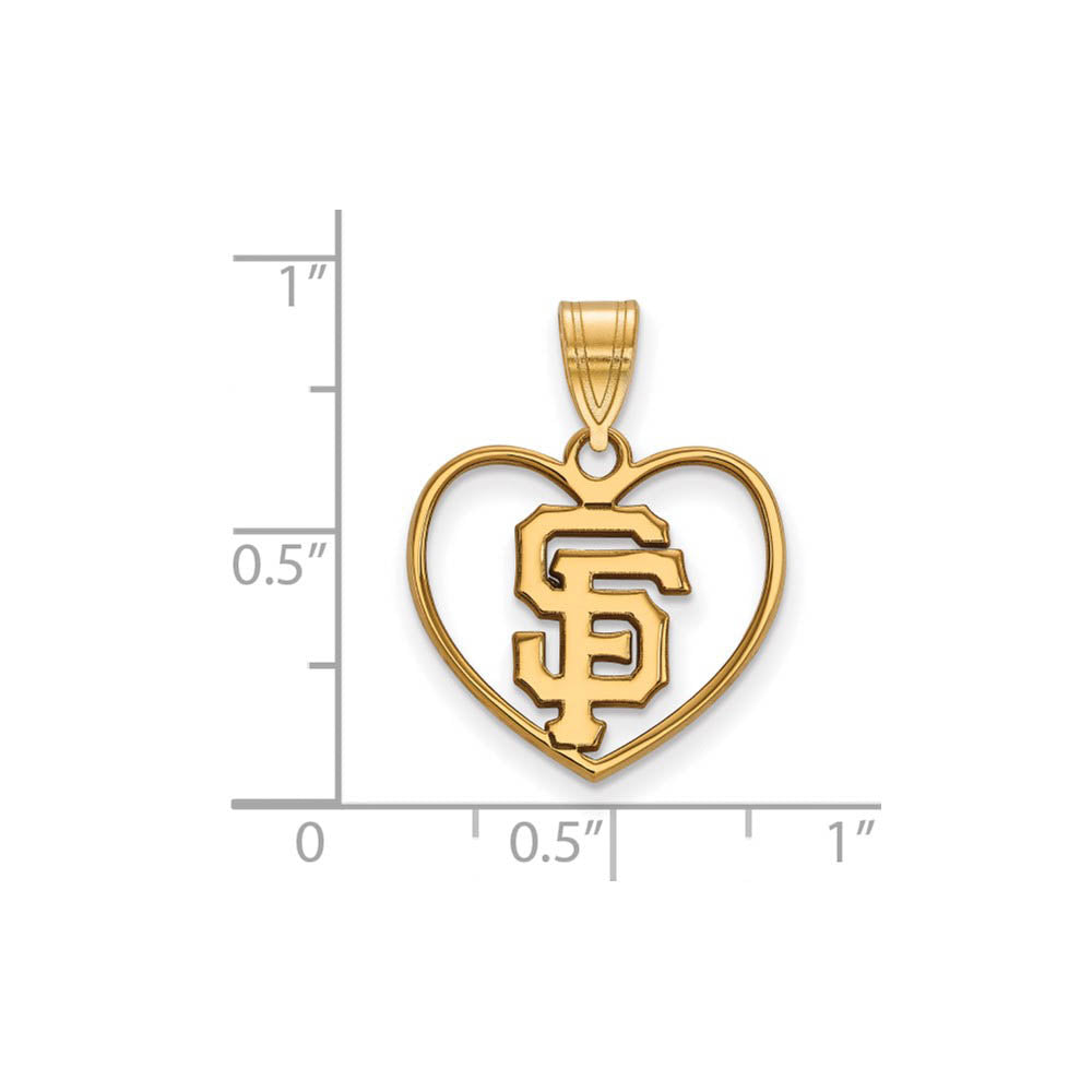 Alternate view of the 14K Gold Plated Silver MLB San Francisco Giants Medium Heart Pendant by The Black Bow Jewelry Co.