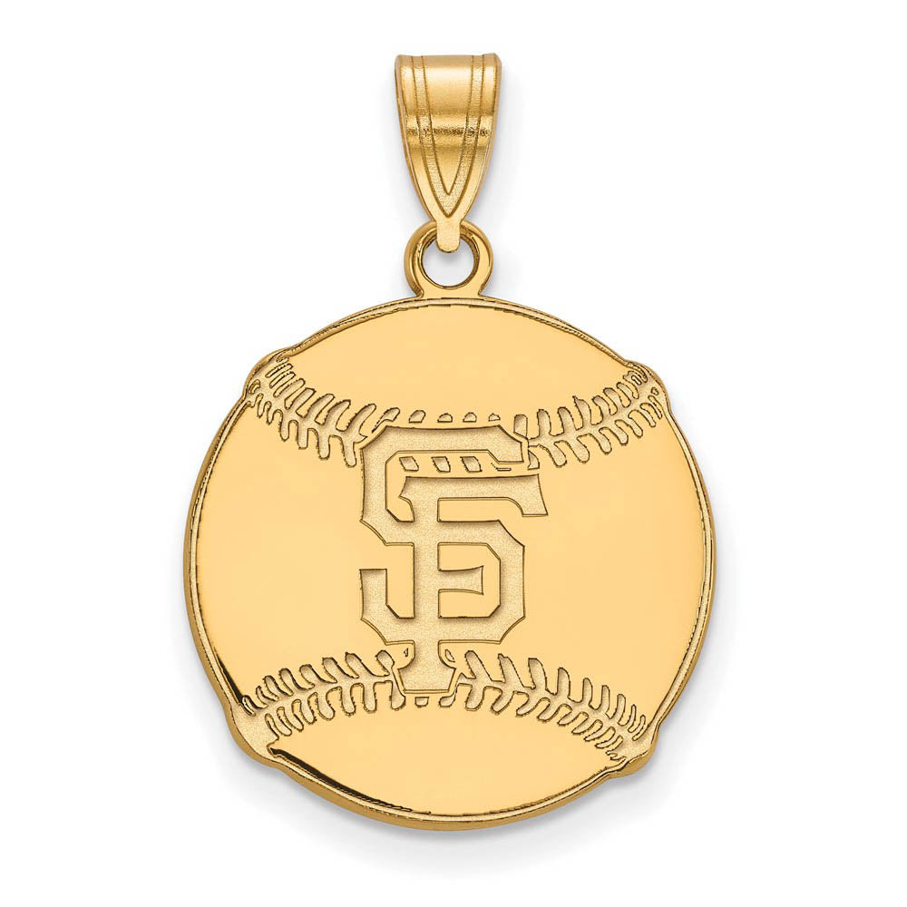14K Gold Plated Silver MLB San Francisco Giants LG Baseball Pendant, Item P32977 by The Black Bow Jewelry Co.