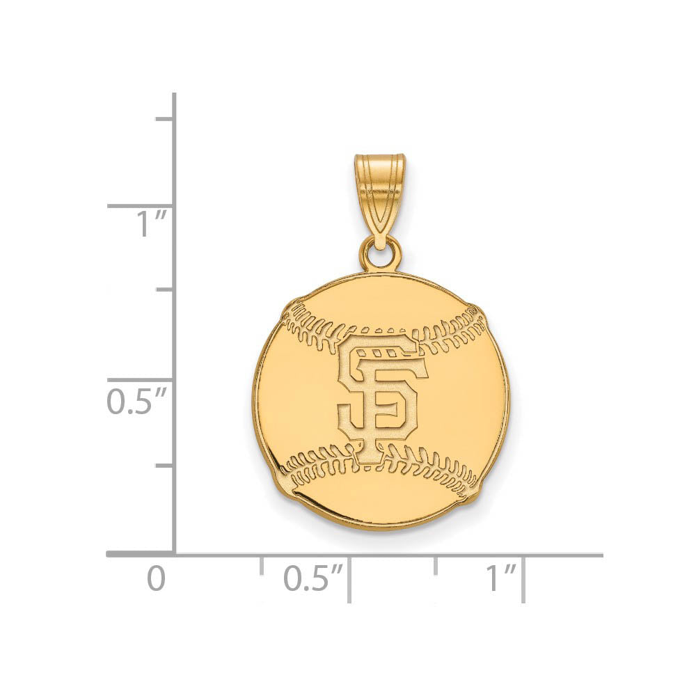 Alternate view of the 14K Gold Plated Silver MLB San Francisco Giants LG Baseball Pendant by The Black Bow Jewelry Co.