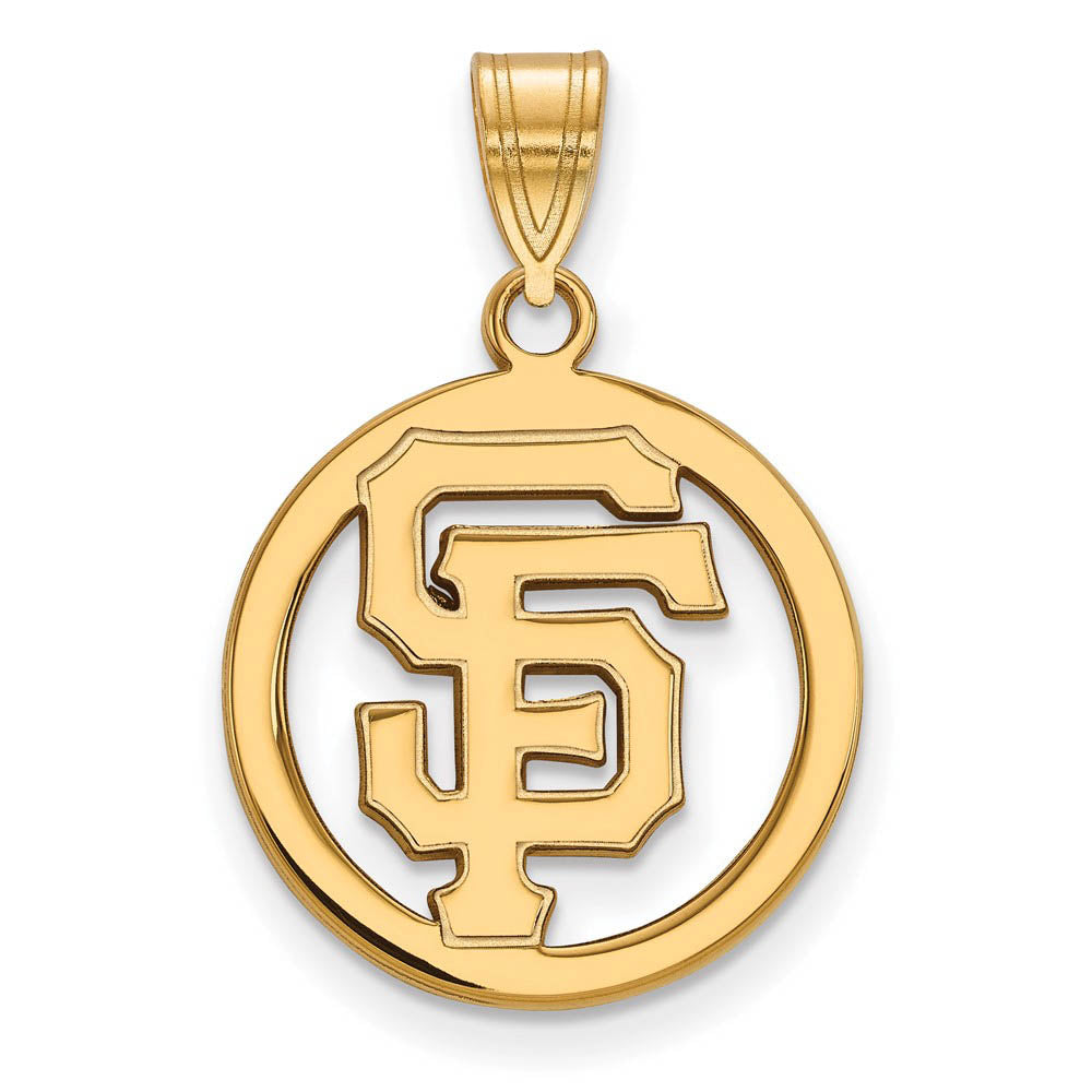 14K Gold Plated Silver MLB San Francisco Giants MD Circle Pendant, Item P32978 by The Black Bow Jewelry Co.