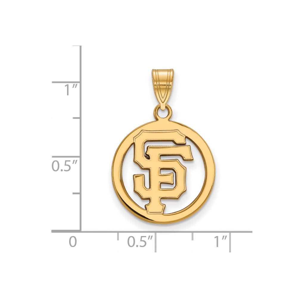 Alternate view of the 14K Gold Plated Silver MLB San Francisco Giants MD Circle Pendant by The Black Bow Jewelry Co.