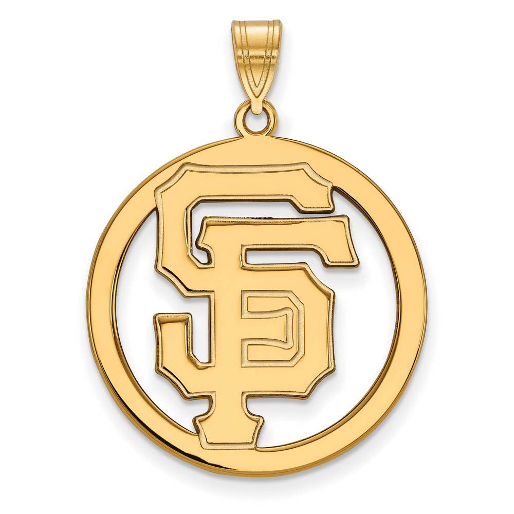 14K Gold Plated Silver MLB San Francisco Giants XL Circle Pendant, Item P32979 by The Black Bow Jewelry Co.