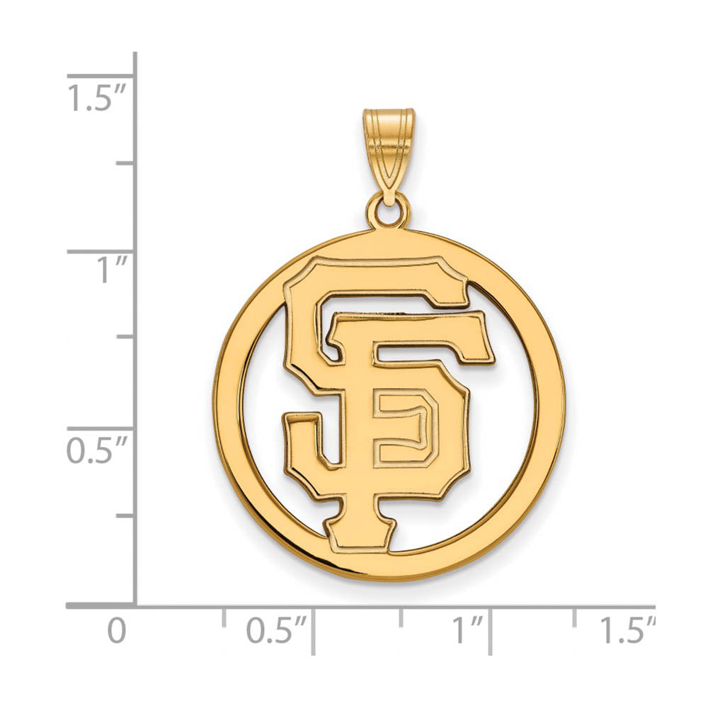Alternate view of the 14K Gold Plated Silver MLB San Francisco Giants XL Circle Pendant by The Black Bow Jewelry Co.