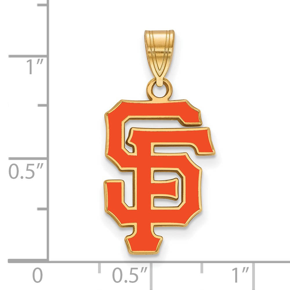 Alternate view of the 14K Gold Plated Silver MLB San Francisco Giants Large Enamel Pendant by The Black Bow Jewelry Co.