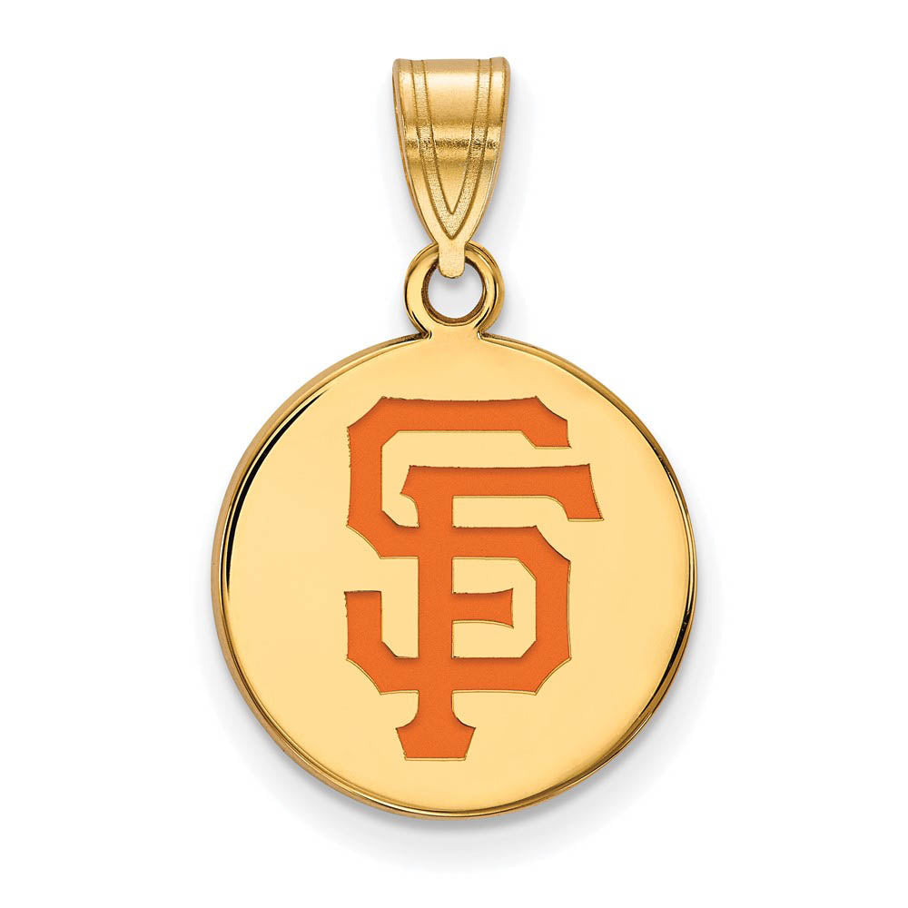 14K Gold Plated Silver MLB San Francisco Giants MD Enamel Disc Pendant, Item P32982 by The Black Bow Jewelry Co.