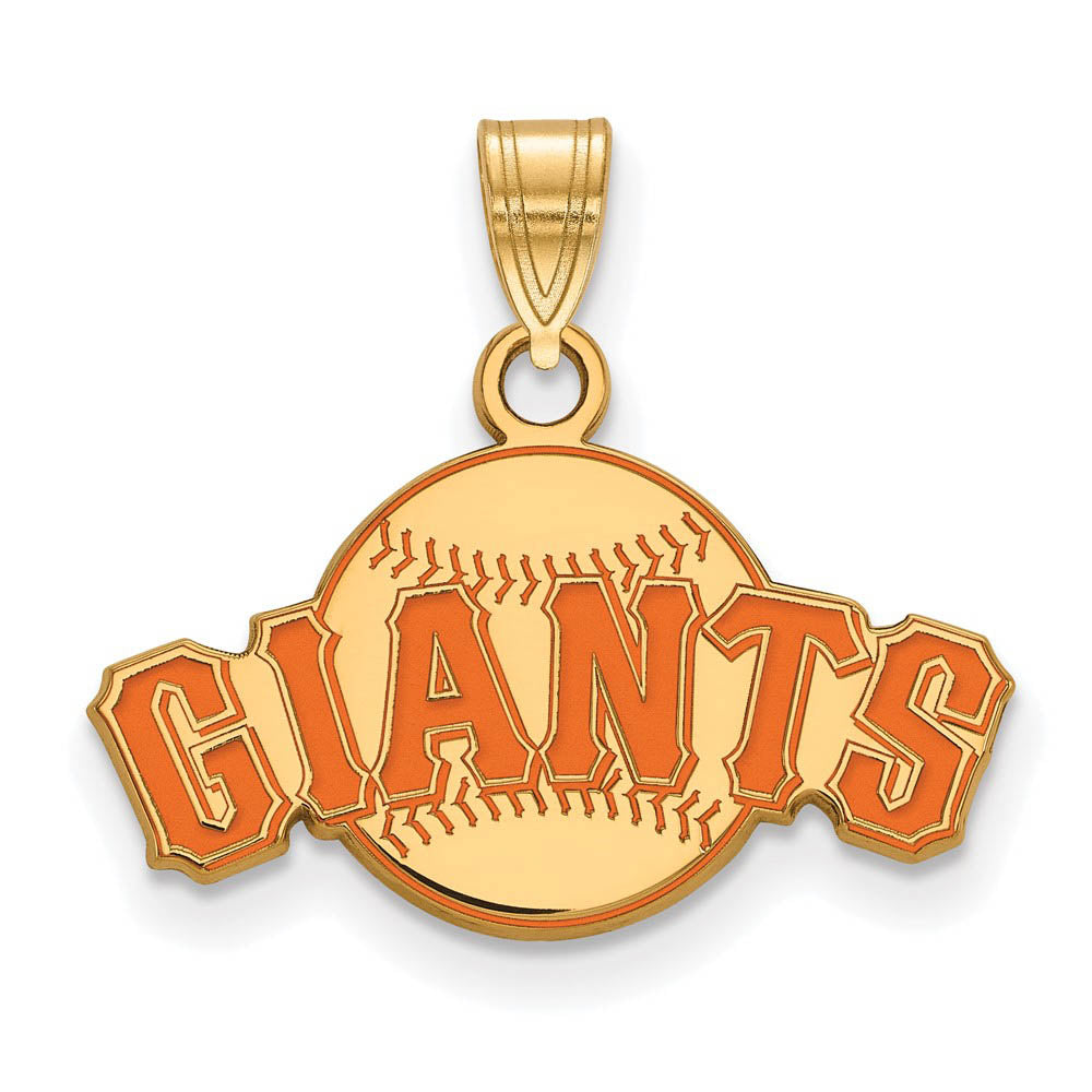 14K Gold Plated Silver MLB Francisco Giants SM Enamel Script Pendant, Item P32984 by The Black Bow Jewelry Co.