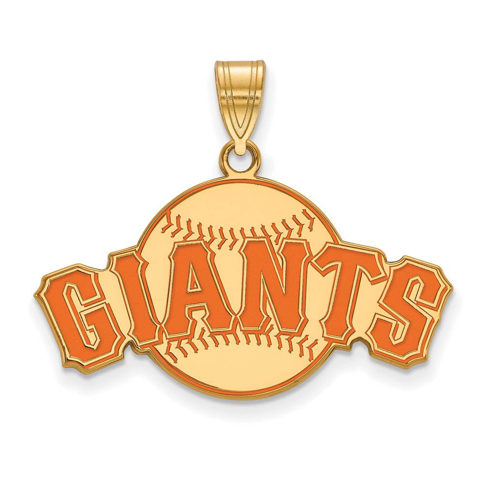 14K Gold Plated Silver MLB Francisco Giants LG Enamel Script Pendant, Item P32985 by The Black Bow Jewelry Co.