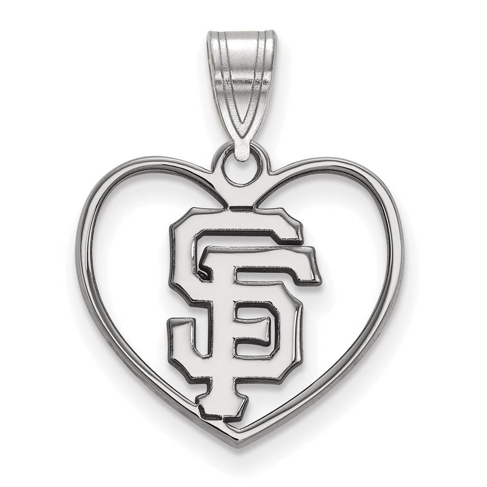 Sterling Silver MLB San Francisco Giants Medium Heart Pendant, Item P32999 by The Black Bow Jewelry Co.