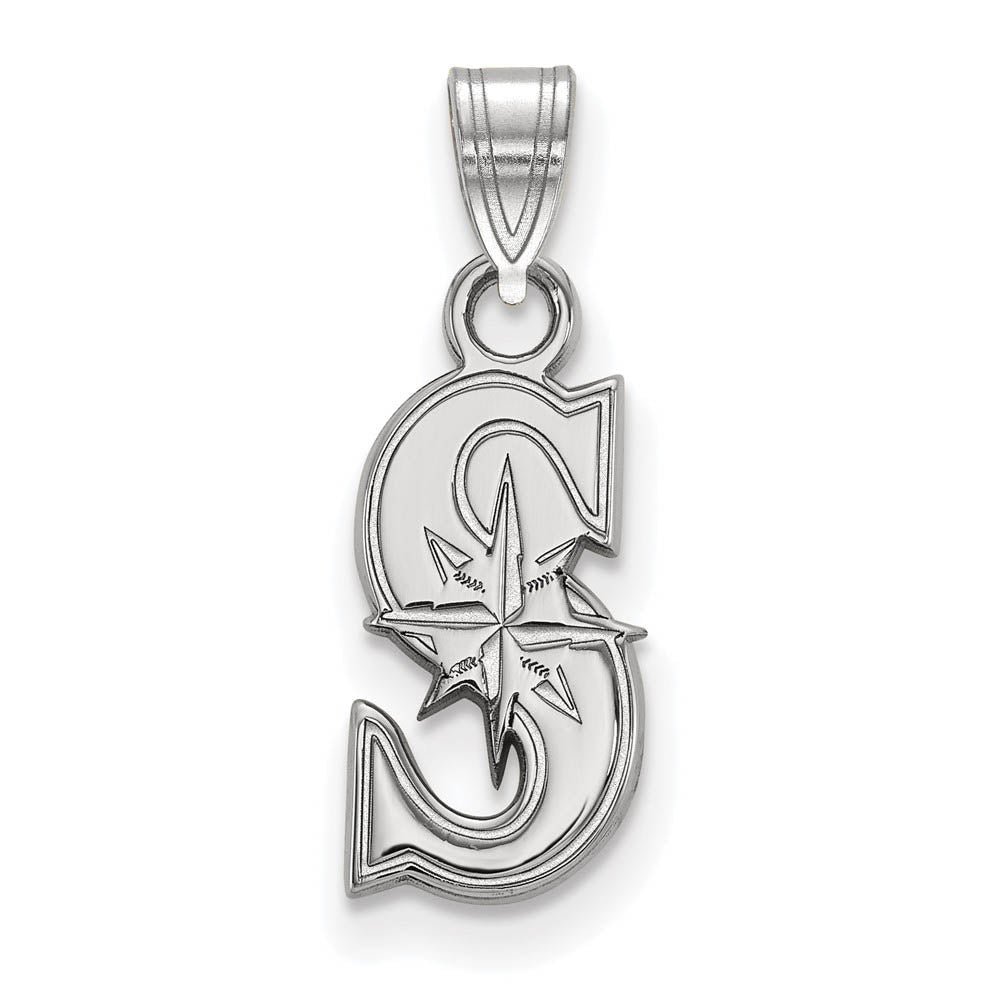 10K White Gold MLB Seattle Mariners Small Letter S Pendant, Item P33016 by The Black Bow Jewelry Co.