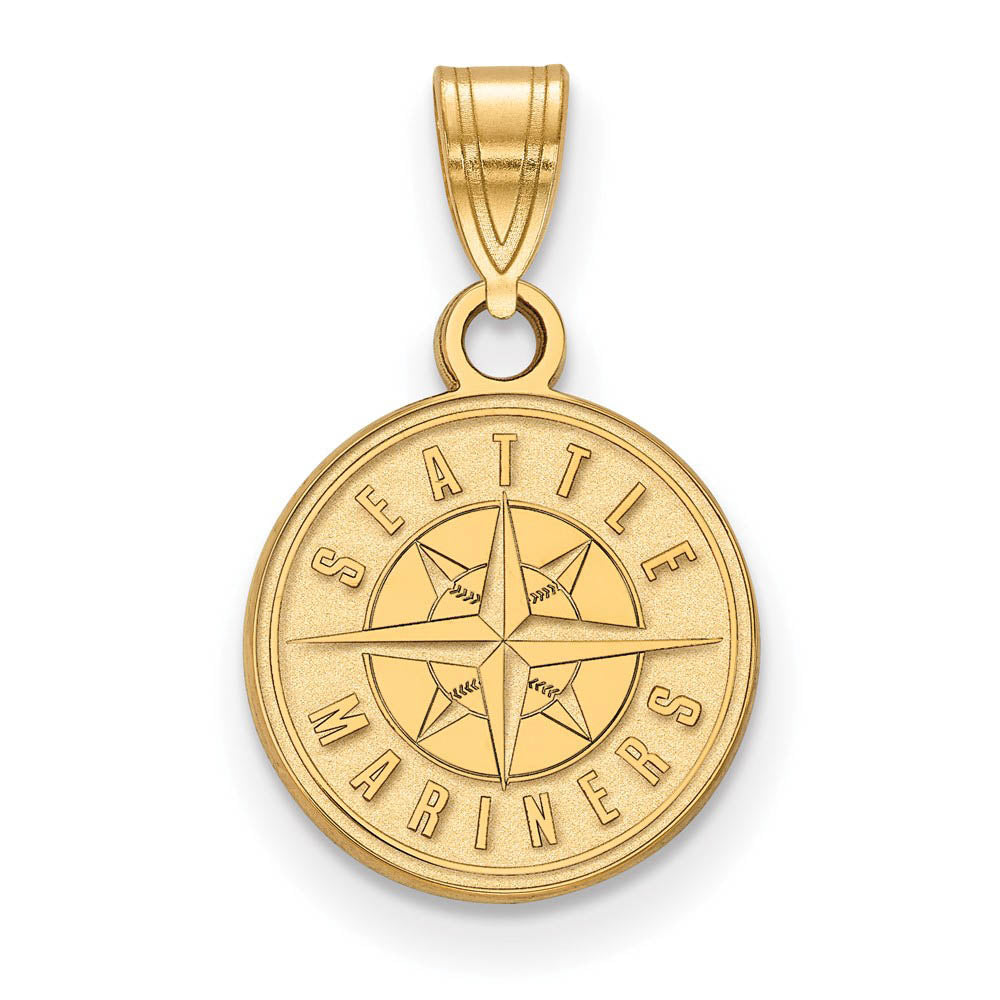 10K Yellow Gold MLB Seattle Mariners Small Logo Disc Pendant, Item P33019 by The Black Bow Jewelry Co.