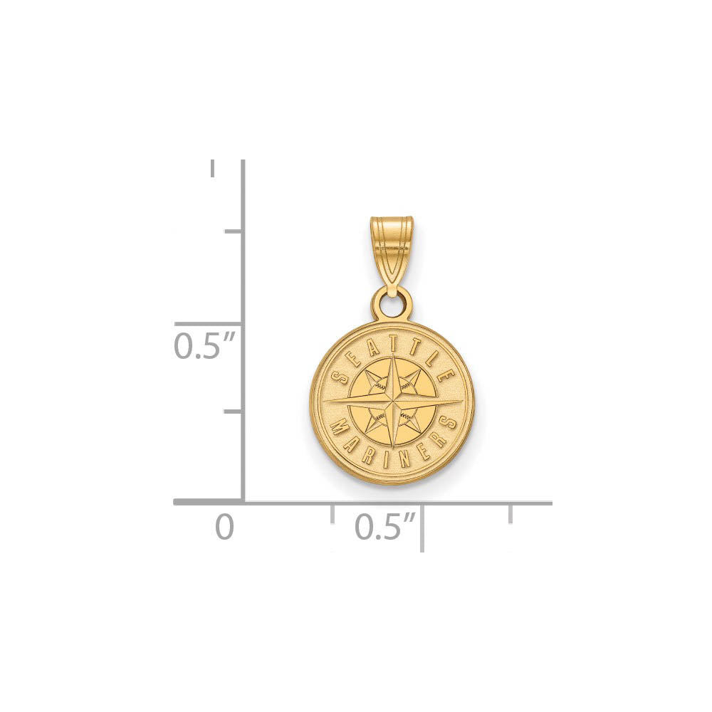 Alternate view of the 10K Yellow Gold MLB Seattle Mariners Small Logo Disc Pendant by The Black Bow Jewelry Co.