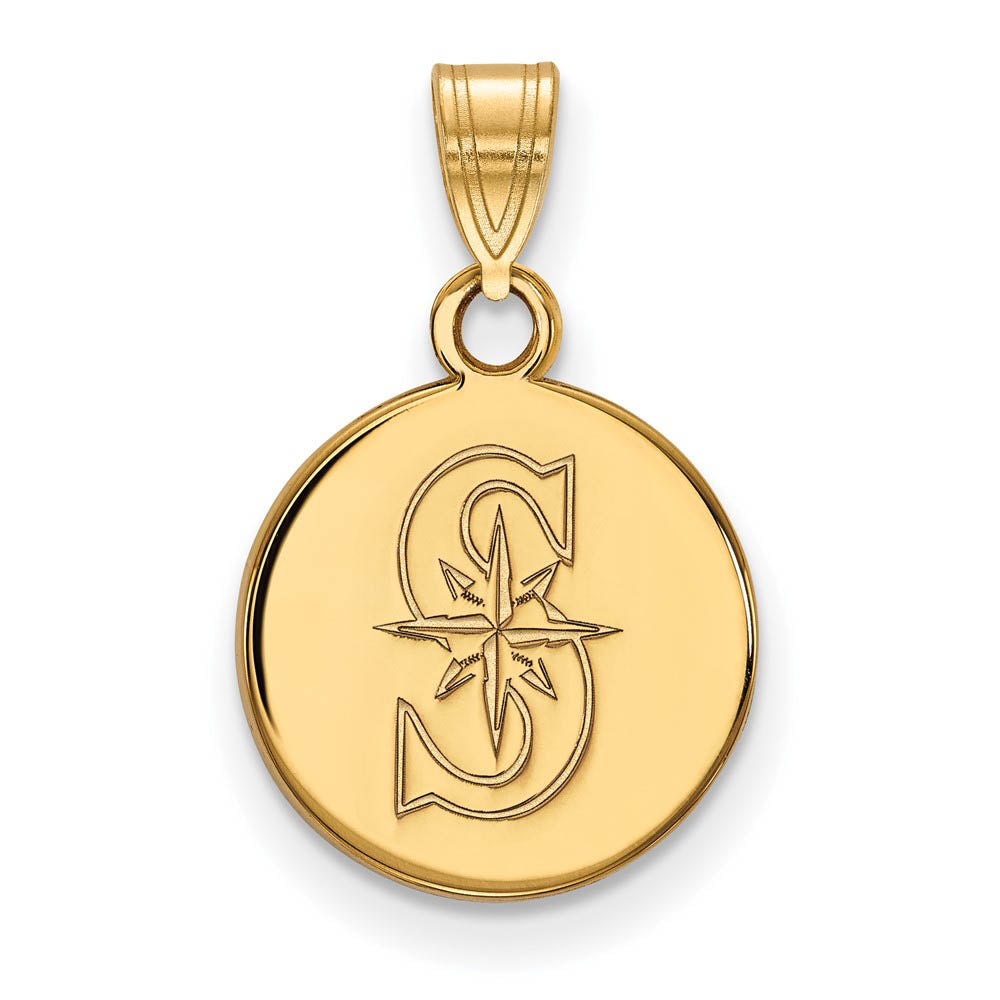 10K Yellow Gold MLB Seattle Mariners Small Letter S Disc Pendant, Item P33023 by The Black Bow Jewelry Co.