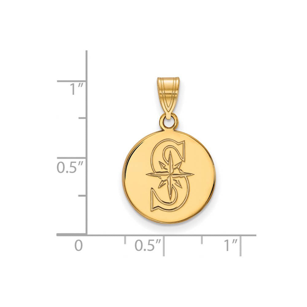 Alternate view of the 10K Yellow Gold MLB Seattle Mariners Medium Letter S Disc Pendant by The Black Bow Jewelry Co.