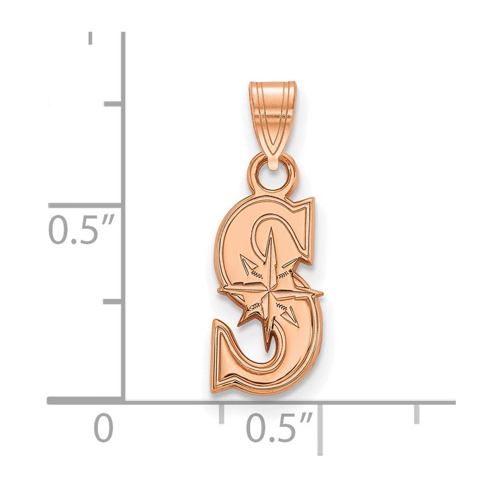 Alternate view of the 14K Rose Gold MLB Seattle Mariners Small Letter S Pendant by The Black Bow Jewelry Co.