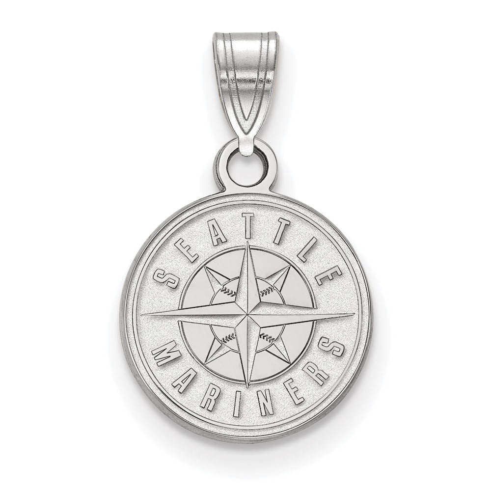 14K White Gold MLB Seattle Mariners Small Logo Disc Pendant, Item P33026 by The Black Bow Jewelry Co.