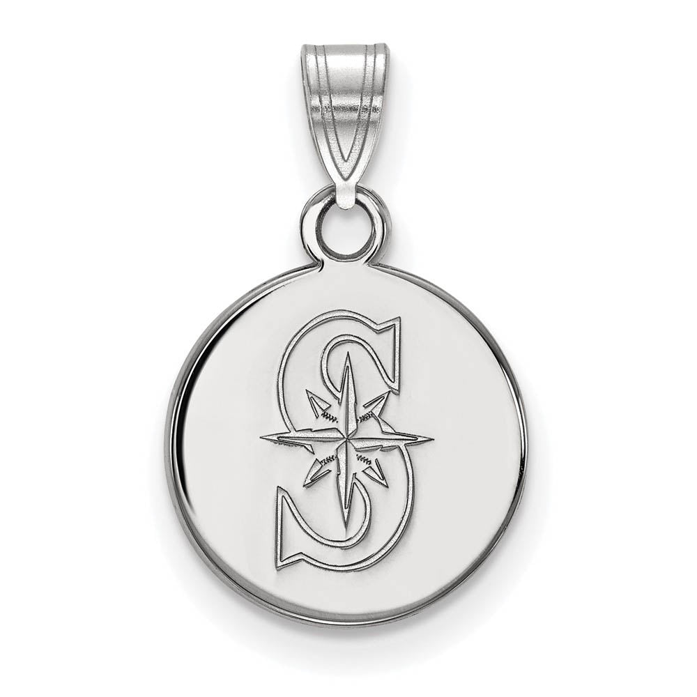 14K White Gold MLB Seattle Mariners Small Letter S Disc Pendant, Item P33030 by The Black Bow Jewelry Co.