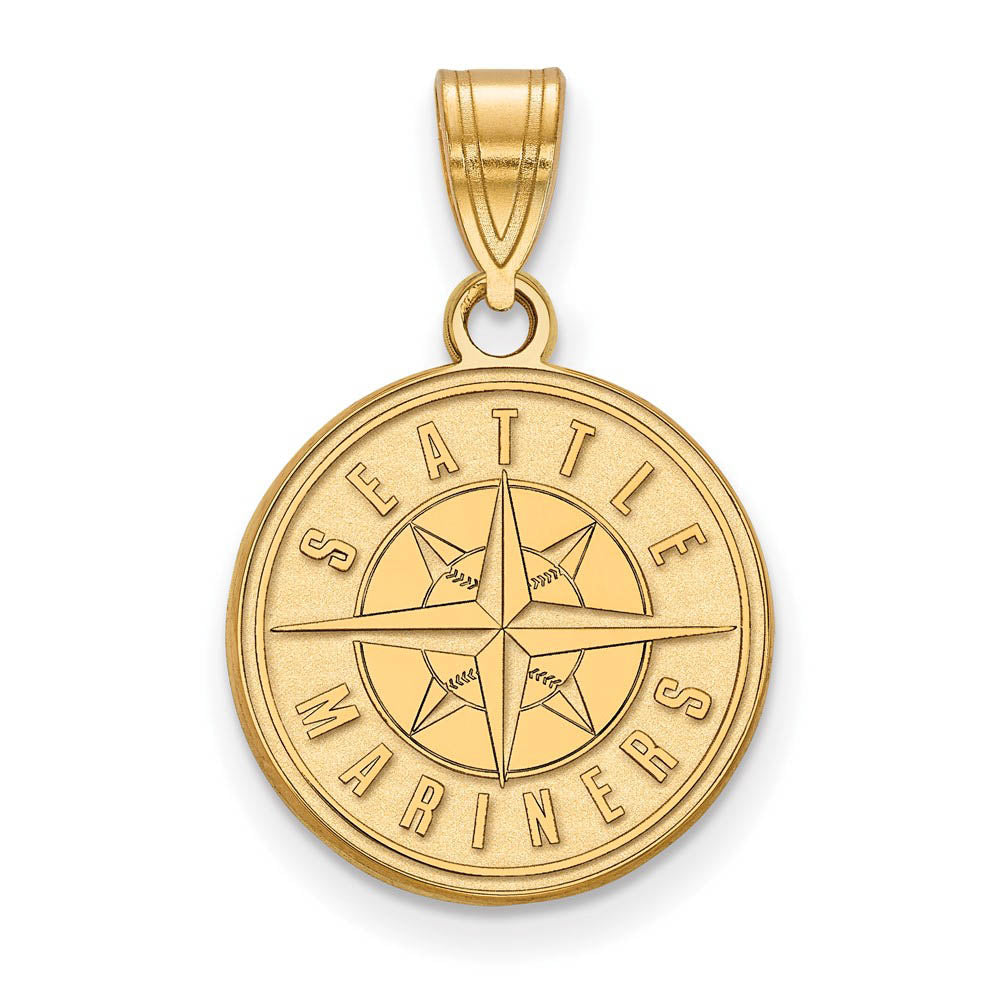 14K Yellow Gold MLB Seattle Mariners Medium Logo Disc Pendant, Item P33033 by The Black Bow Jewelry Co.