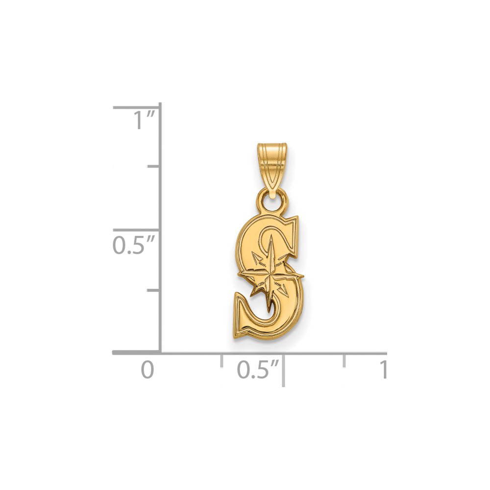 Alternate view of the 14K Yellow Gold MLB Seattle Mariners Small Letter S Pendant by The Black Bow Jewelry Co.